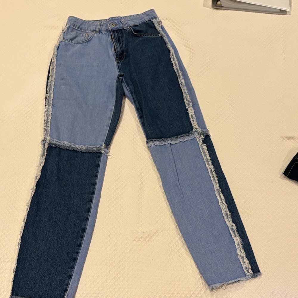 Two-Tone Denim Patchwork Jeans